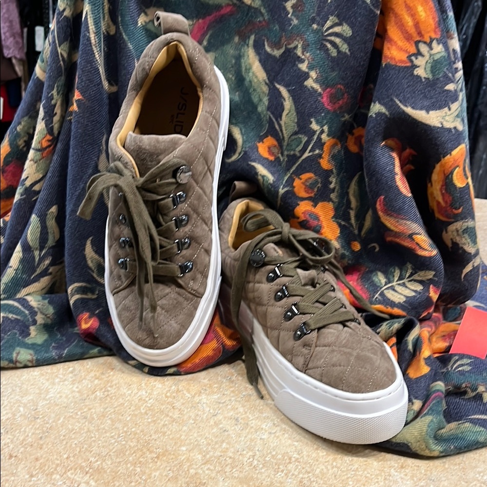 J Slides Olive Quilted Platform Sneakers